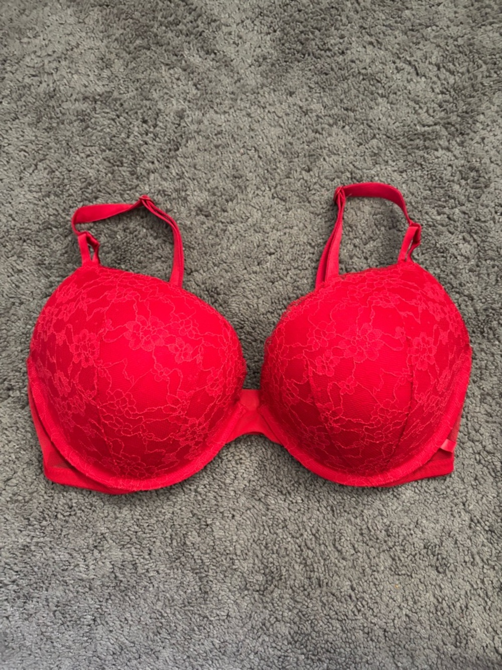 Victoria's Secret Red Lace Push-Up Bra with Floral Overlay 36DD